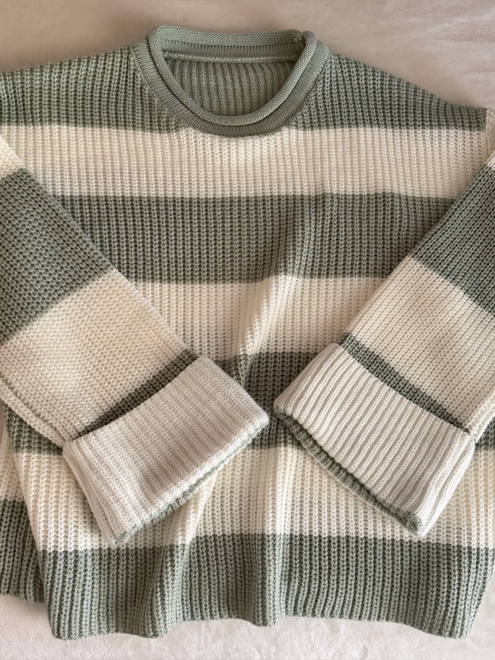 Women’s Striped Knitted Sweater - Sage & Cream